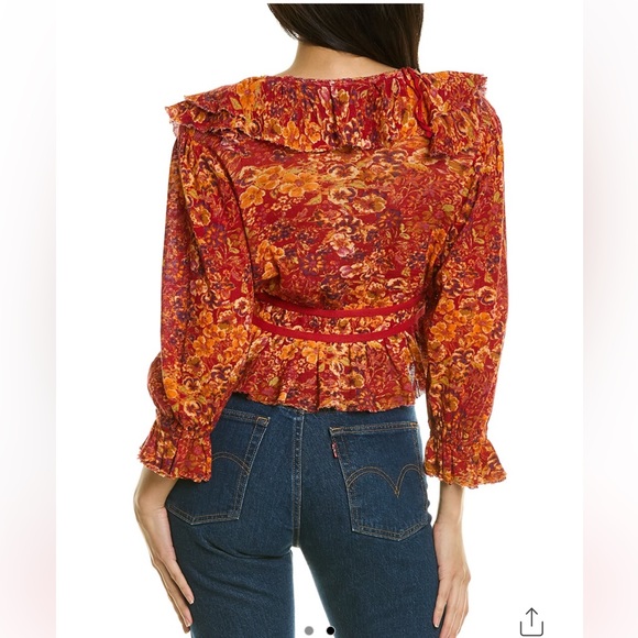 Free People Rudi Ruffle Top in Cherry Combo, Size Small - Picture 14 of 17